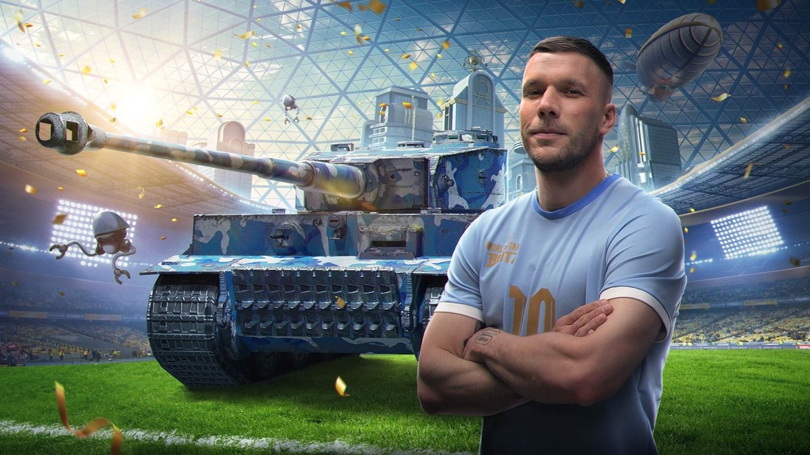 Gwiazda futbolu Lukas Podolski w grze World of Tanks Blitz