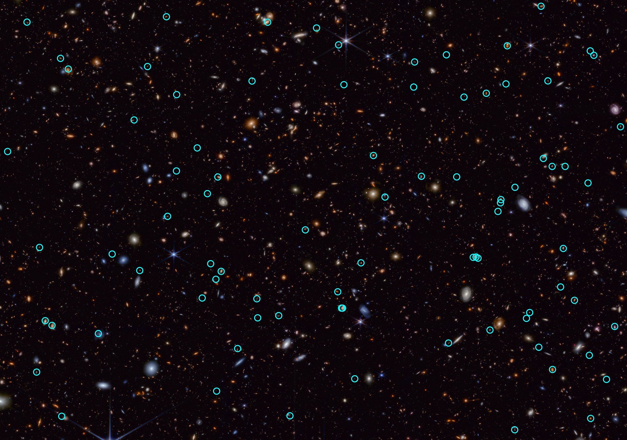 Supernowe dostrzeżone przez teleskop Webba. Fotografia: NASA, ESA, CSA, STScI, JADES Collaboration.
