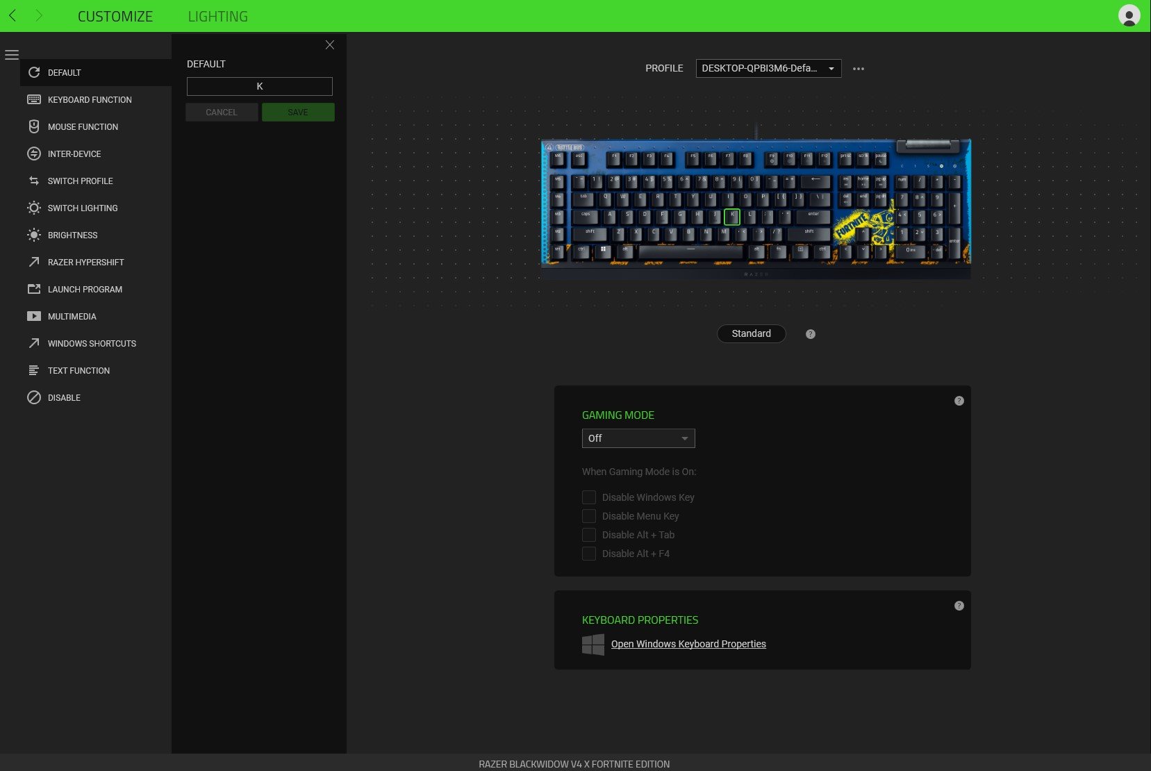 Razer BlackWidow v4 X Fortnite Edition