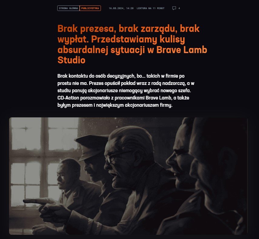 O absurdzie sytuacji w Brave Lamb Studio pisaliśmy w sierpniu 2024 roku.