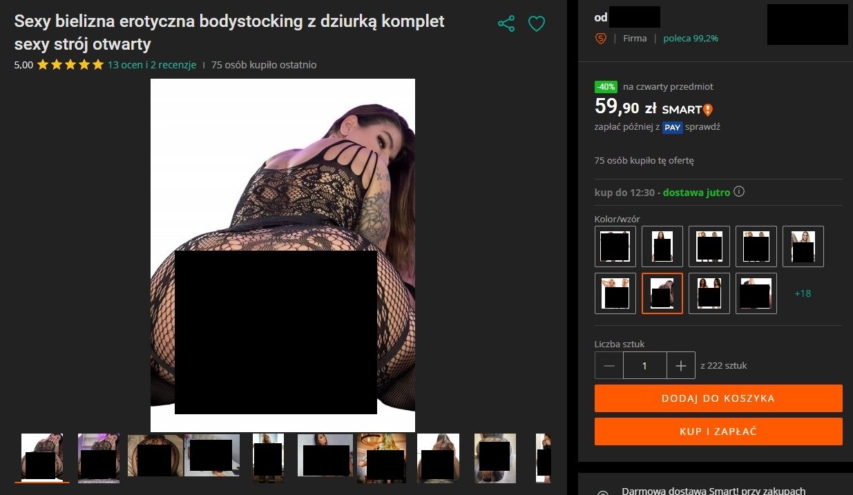 Przykładowa oferta sprzedaży w dziale „Erotyka” na Allegro.